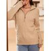 image:imageDokotoo Womens Sweaters 2026 Fall Winter Quarter Zip Casual Ribbed Cable Knit PulloverParchment