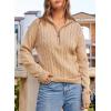image:imageDokotoo Womens Sweaters 2026 Fall Winter Quarter Zip Casual Ribbed Cable Knit PulloverParchment