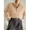 image:imageDokotoo Womens Sweaters 2026 Fall Winter Quarter Zip Casual Ribbed Cable Knit PulloverParchment