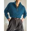 image:imageDokotoo Womens Sweaters 2026 Fall Winter Quarter Zip Casual Ribbed Cable Knit PulloverPeacock Blue