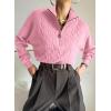 image:imageDokotoo Womens Sweaters 2026 Fall Winter Quarter Zip Casual Ribbed Cable Knit PulloverPink