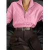 image:imageDokotoo Womens Sweaters 2026 Fall Winter Quarter Zip Casual Ribbed Cable Knit PulloverPink