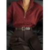 image:imageDokotoo Womens Sweaters 2026 Fall Winter Quarter Zip Casual Ribbed Cable Knit PulloverRed Dahlia