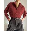 image:imageDokotoo Womens Sweaters 2026 Fall Winter Quarter Zip Casual Ribbed Cable Knit PulloverRed Dahlia