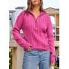 image:imageDokotoo Womens Sweaters 2026 Fall Winter Quarter Zip Casual Ribbed Cable Knit PulloverRose Red