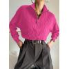 image:imageDokotoo Womens Sweaters 2026 Fall Winter Quarter Zip Casual Ribbed Cable Knit PulloverRose Red