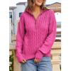 image:imageDokotoo Womens Sweaters 2026 Fall Winter Quarter Zip Casual Ribbed Cable Knit PulloverRose Red