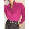 image:imageDokotoo Womens Sweaters 2026 Fall Winter Quarter Zip Casual Ribbed Cable Knit PulloverRose Red