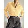 image:imageDokotoo Womens Sweaters 2026 Fall Winter Quarter Zip Casual Ribbed Cable Knit PulloverYellow Cream