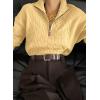 image:imageDokotoo Womens Sweaters 2026 Fall Winter Quarter Zip Casual Ribbed Cable Knit PulloverYellow Cream