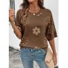 image:imageDokotoo Womens Sweaters Casual Creweck Short Sleeve Cotton Kint Summer Pullover Sweater TopsZ Brown