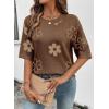 image:imageDokotoo Womens Sweaters Casual Creweck Short Sleeve Cotton Kint Summer Pullover Sweater TopsZ Brown