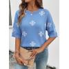 image:imageDokotoo Womens Sweaters Casual Creweck Short Sleeve Cotton Kint Summer Pullover Sweater TopsZ Sky Blue