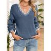 image:imageDokotoo Womens Sweaters Casual V Neck Long Sleeve Contrast Knit Pullover Sweater Solid Fall Outfits TopsBlue