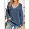 image:imageDokotoo Womens Sweaters Casual V Neck Long Sleeve Contrast Knit Pullover Sweater Solid Fall Outfits TopsBlue