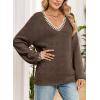 image:imageDokotoo Womens Sweaters Casual V Neck Long Sleeve Contrast Knit Pullover Sweater Solid Fall Outfits TopsCoffee