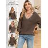 image:imageDokotoo Womens Sweaters Casual V Neck Long Sleeve Contrast Knit Pullover Sweater Solid Fall Outfits TopsCoffee