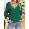 image:imageDokotoo Womens Sweaters Casual V Neck Long Sleeve Contrast Knit Pullover Sweater Solid Fall Outfits TopsDark Green
