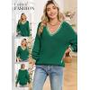 image:imageDokotoo Womens Sweaters Casual V Neck Long Sleeve Contrast Knit Pullover Sweater Solid Fall Outfits TopsDark Green