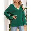 image:imageDokotoo Womens Sweaters Casual V Neck Long Sleeve Contrast Knit Pullover Sweater Solid Fall Outfits TopsDark Green