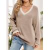 image:imageDokotoo Womens Sweaters Casual V Neck Long Sleeve Contrast Knit Pullover Sweater Solid Fall Outfits TopsSmoke Gray