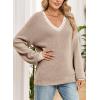 image:imageDokotoo Womens Sweaters Casual V Neck Long Sleeve Contrast Knit Pullover Sweater Solid Fall Outfits TopsSmoke Gray