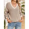 image:imageDokotoo Womens Sweaters Casual V Neck Long Sleeve Contrast Knit Pullover Sweater Solid Fall Outfits TopsSmoke Gray