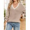 image:imageDokotoo Womens Sweaters Casual V Neck Long Sleeve Contrast Knit Pullover Sweater Solid Fall Outfits TopsSmoke Gray