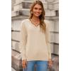 image:imageDokotoo Womens Sweaters Casual V Neck Long Sleeve Lightweight Sweaters Loose Solid Tops Pullover SweaterBeige