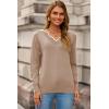 image:imageDokotoo Womens Sweaters Casual V Neck Long Sleeve Lightweight Sweaters Loose Solid Tops Pullover SweaterCoffee