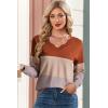 image:imageDokotoo Womens Sweaters Casual V Neck Long Sleeve Lightweight Sweaters Loose Solid Tops Pullover SweaterKhaki Stripe