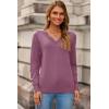 image:imageDokotoo Womens Sweaters Casual V Neck Long Sleeve Lightweight Sweaters Loose Solid Tops Pullover SweaterPurple