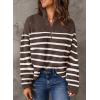 image:imageDokotoo Womens Sweaters Long Sleeve 14 Zip Pullover Polo V Neck Dressy Casual TopsBrown Stripe