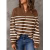 image:imageDokotoo Womens Sweaters Long Sleeve 14 Zip Pullover Polo V Neck Dressy Casual TopsChocolate Brown