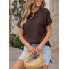 image:imageDokotoo Womens Tops Dressy Casual Summer Crewneck Short Sleeve Sweaters Knit Solid Trendy Hollow Out Shirts BlousesBrown