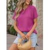 image:imageDokotoo Womens Tops Dressy Casual Summer Crewneck Short Sleeve Sweaters Knit Solid Trendy Hollow Out Shirts BlousesHot Pink