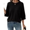 image:imageDokotoo Womens 34 Sleeve Sweater Summer Cropped Sweaters Crewneck Lightweight Knit Tops Spring Business Casual Plus Size Womens Clothing Black Sweater 2026 Fashion