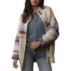 image:imageDokotoo Womens Cardigan Sweaters Long Sleeve Casual Striped Color Block Cable Knit Fall Outfits with PocketsBeige