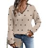 image:imageDokotoo Womens Fall Sweaters 2025 Long Sleeve V Neck Casual Tops Ribbed Knit Comfy Fuzzy Pullover Floral SweaterBeige