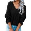 image:imageDokotoo Womens Fall Sweaters V Neck Crochet Hollow Out 2025 Trendy Casual Winter Pullover SweatersBlack