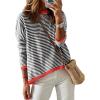 image:imageDokotoo Womens Long Sleeve Sweaters Casual Crewneck Fashion Spring Striped Color Block Shirts High Low Pullover Sweater TopsA Black