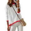 image:imageDokotoo Womens Long Sleeve Sweaters Casual Crewneck Fashion Spring Striped Color Block Shirts High Low Pullover Sweater TopsA Grey 1