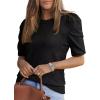 image:imageDokotoo Womens Short Puff Sleeve Knit Tops 2025 Round Neck Hollow Out Tops Cozy Sweaters for WomenBlack