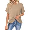 image:imageDokotoo Womens Short Sleeve Sweaters Tops Oversized Summer Casual Ruffled Hem Knit Pullover Cute Solid Color Crochet BlousesApricot