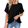 image:imageDokotoo Womens Short Sleeve Sweaters Tops Oversized Summer Casual Ruffled Hem Knit Pullover Cute Solid Color Crochet BlousesBlack