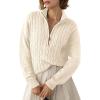 image:imageDokotoo Womens Sweaters 2026 Fall Winter Quarter Zip Casual Ribbed Cable Knit PulloverBeige