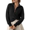 image:imageDokotoo Womens Sweaters 2026 Fall Winter Quarter Zip Casual Ribbed Cable Knit PulloverBlack