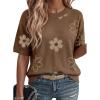 image:imageDokotoo Womens Sweaters Casual Creweck Short Sleeve Cotton Kint Summer Pullover Sweater TopsZ Brown