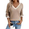image:imageDokotoo Womens Sweaters Casual V Neck Long Sleeve Contrast Knit Pullover Sweater Solid Fall Outfits TopsSmoke Gray