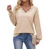 image:imageDokotoo Womens Sweaters Casual V Neck Long Sleeve Lightweight Sweaters Loose Solid Tops Pullover SweaterBeige